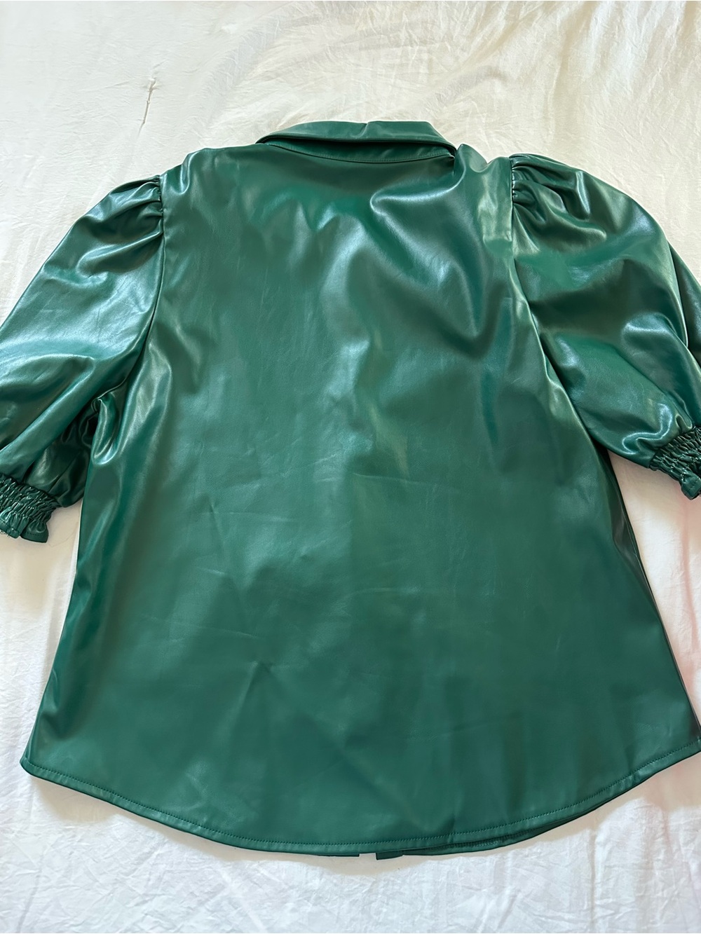 glam Emerald Green Puff Sleeve Button-Down Shirt - Picture 3 of 4